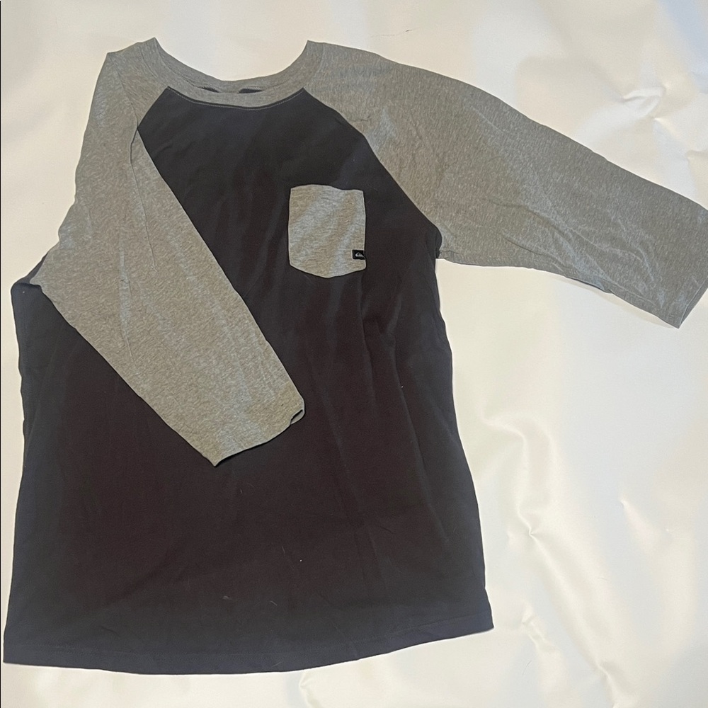 Quiksilver Black Body with Gray Raglan Sleeves Long Sleeve Tee